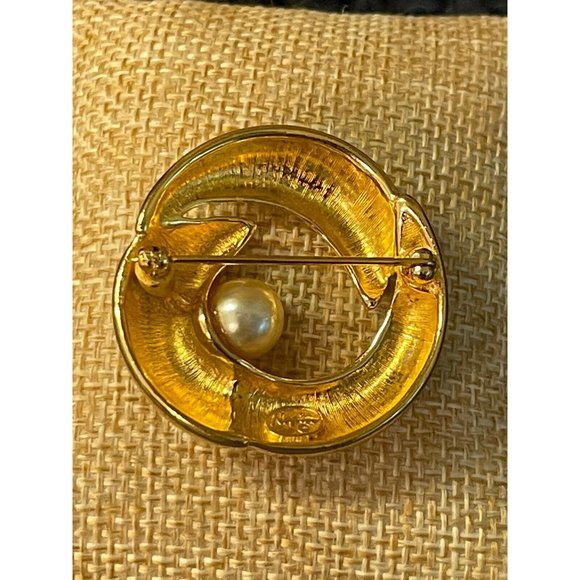 Vintage Napier Gold Tone Faux Pearl Pin Brooch Open 1 3/8" Faux Pearl is 3/8" - Picture 3 of 4